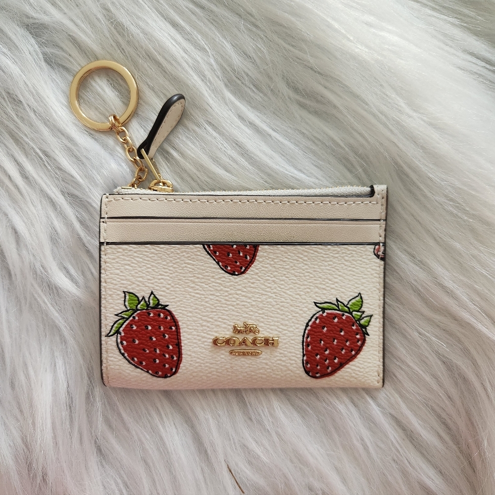 Coach Mini Skinny Id Case With Strawberry Print